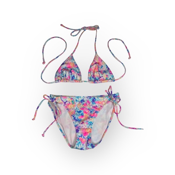Victoria’s Secret 𑁍 2 Piece Triangle String Bikini Set 𑁍 Watercolor Print 𑁍 S - Picture 2 of 16